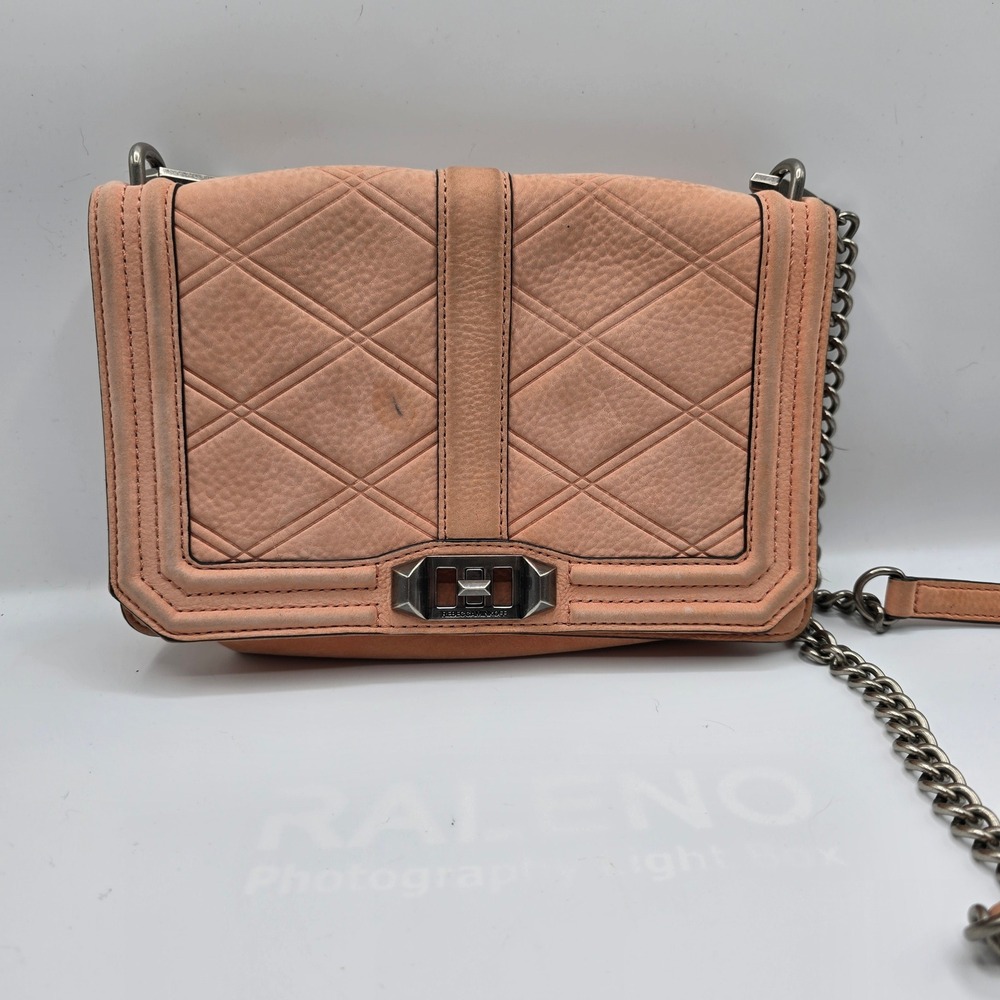 Rebecca Minkoff Small Love Crossbody Quilted Leather Peach Bag Gunmetal Hardware